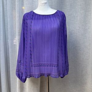 1970 Gossamer Purple floral long sleeve pleated polyester tunic blouse